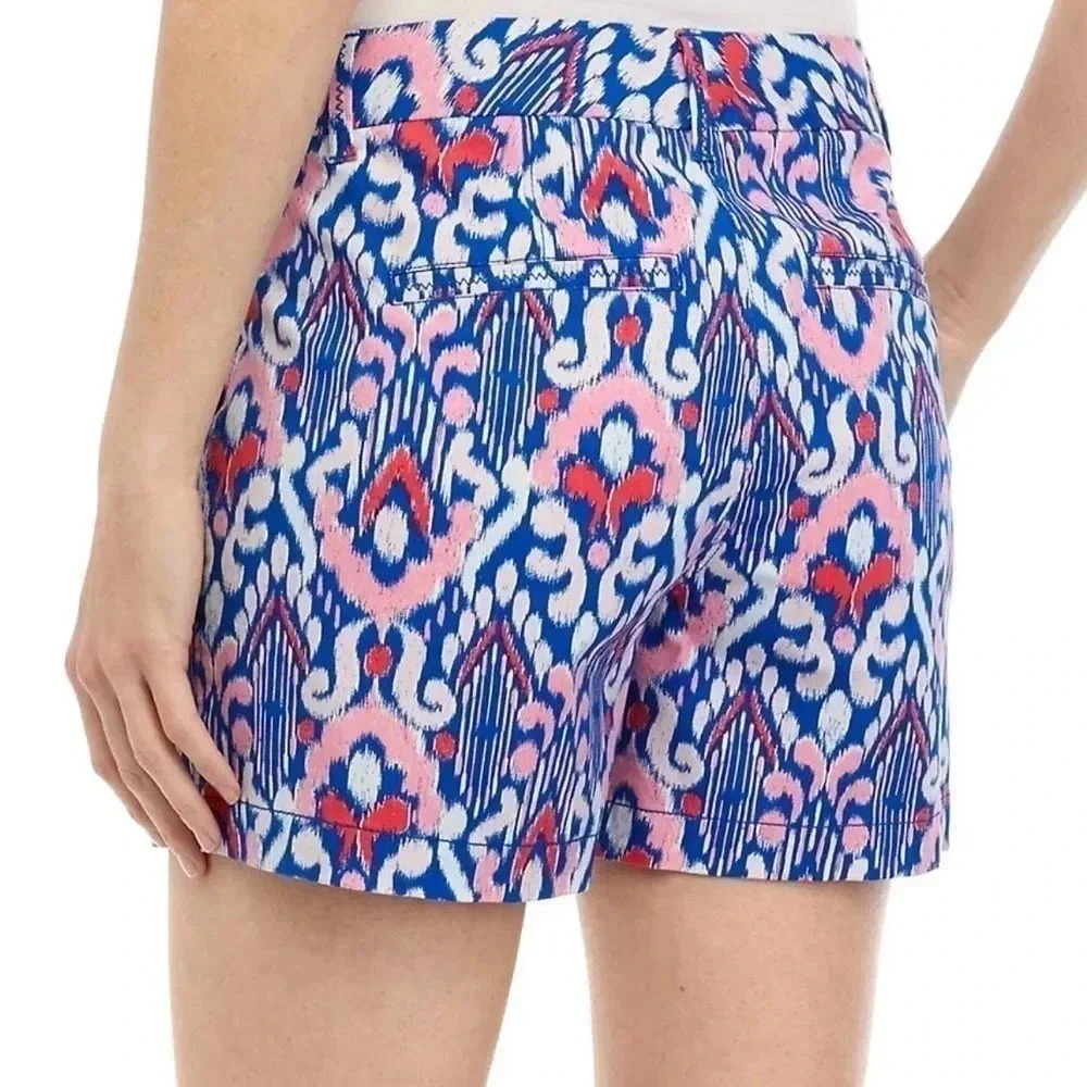 Crown And Ivy Shorts Caroline 5” Chino Blue Magenta Pink Paisley Womens Size 12 - Picture 2 of 8